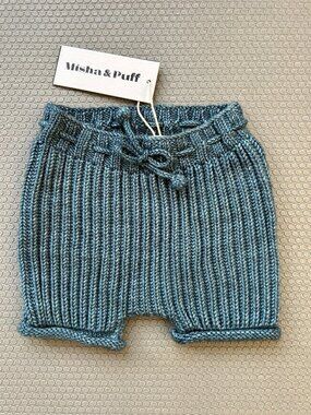 BNWT Misha & Puff Fisherman Rib Bloomers, merino wool, dusk, 18-24m